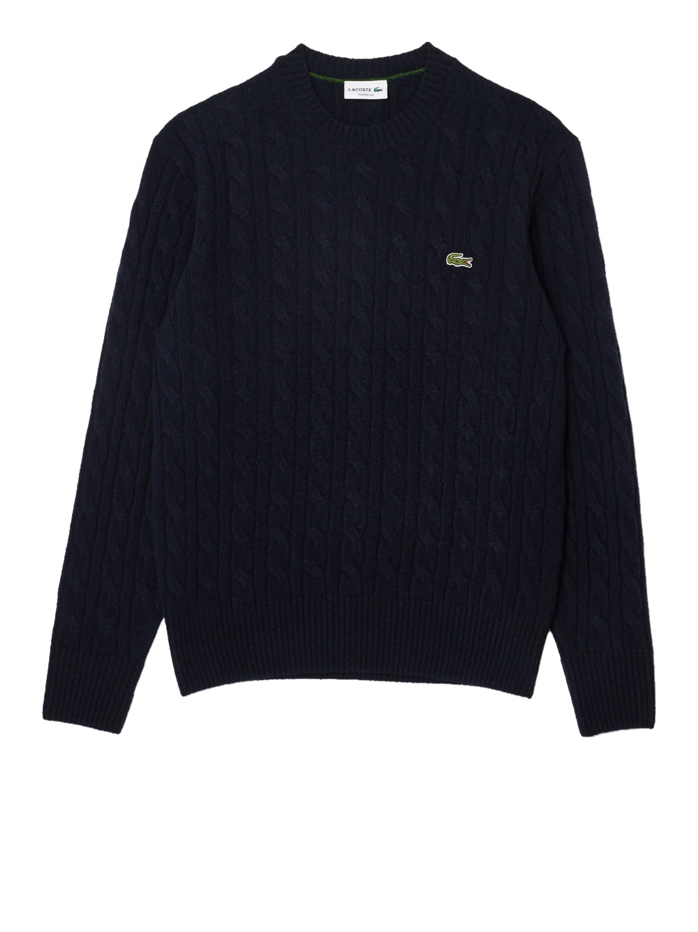 Maglione girocollo a trecce in lana cardata 