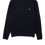 Maglione girocollo a trecce in lana cardata 