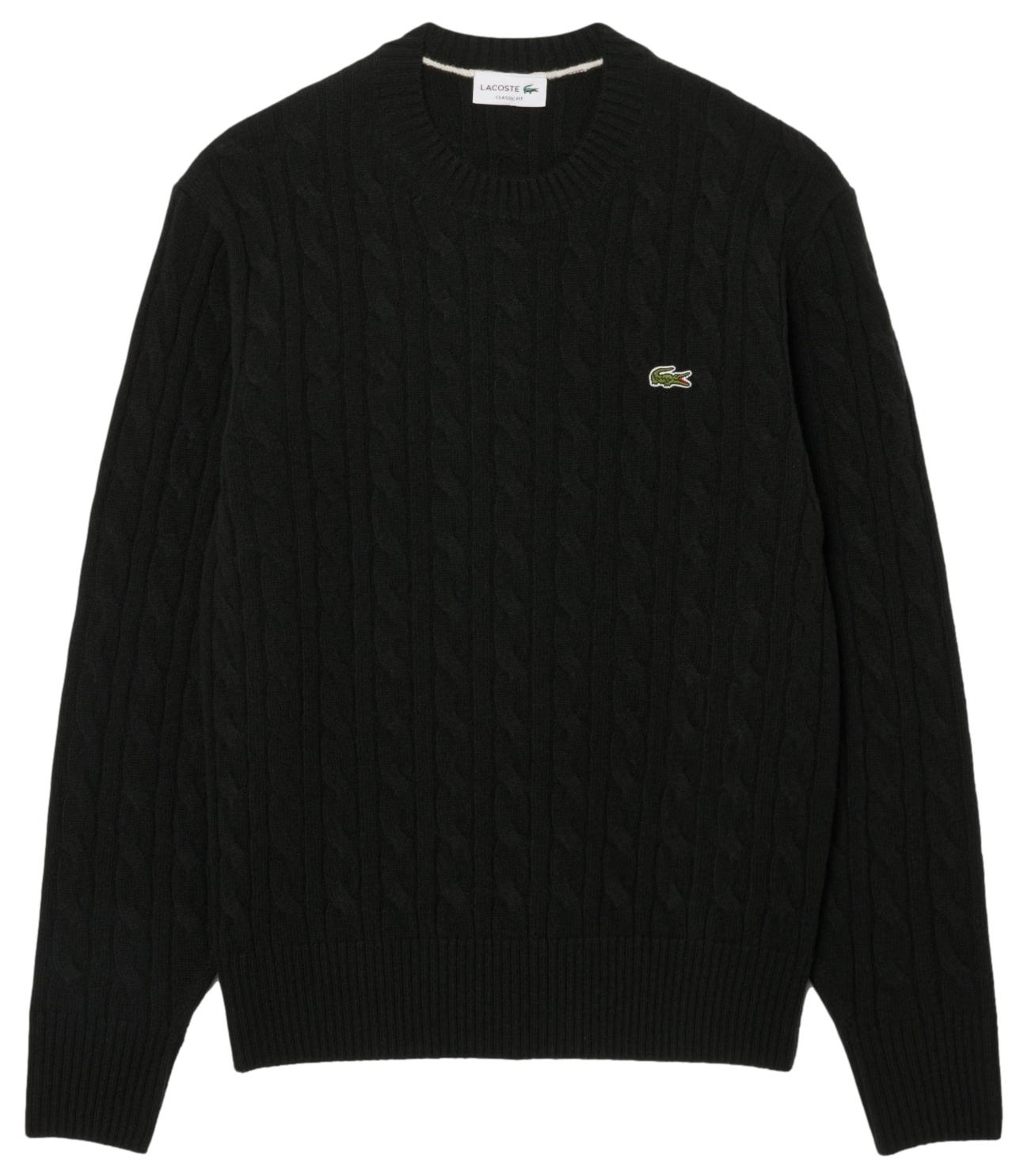 Maglione girocollo a trecce in lana cardata 