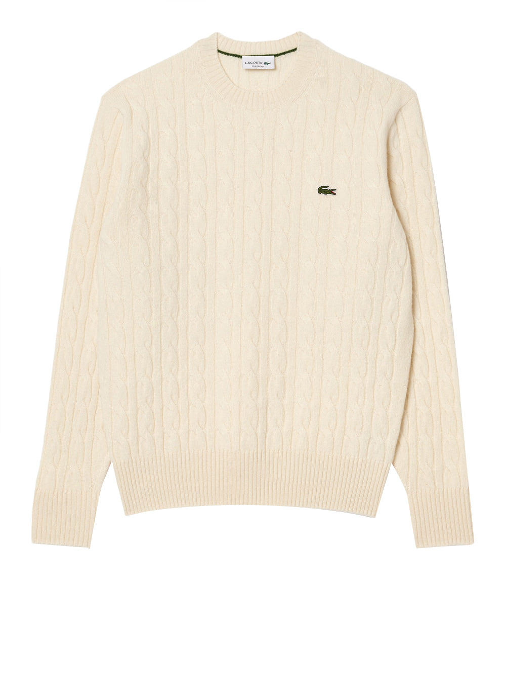 Maglione girocollo a trecce in lana cardata 