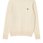 Maglione girocollo a trecce in lana cardata 