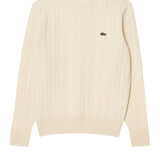 Maglione girocollo a trecce in lana cardata 