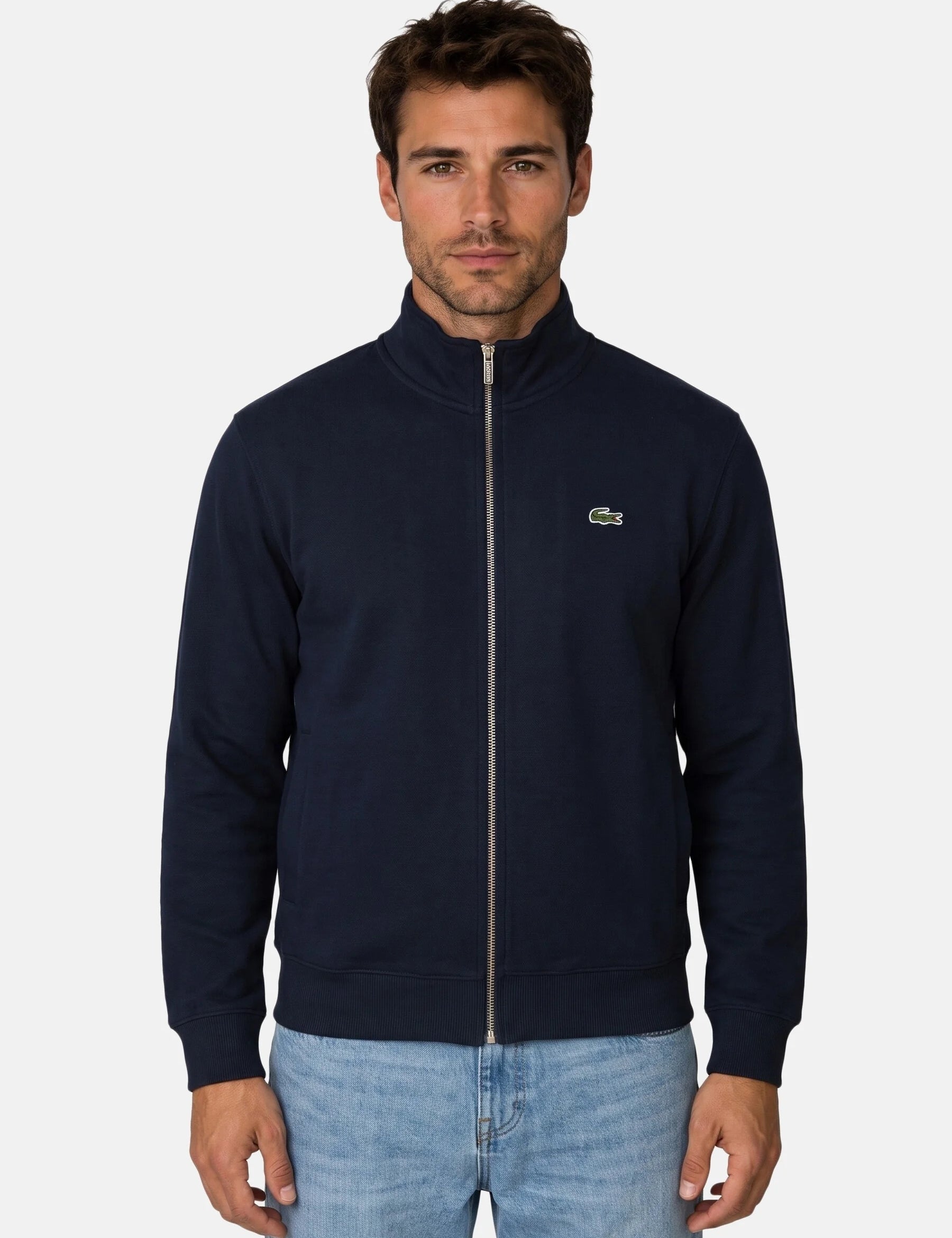 Double-face piqué zip-up sweatshirt
