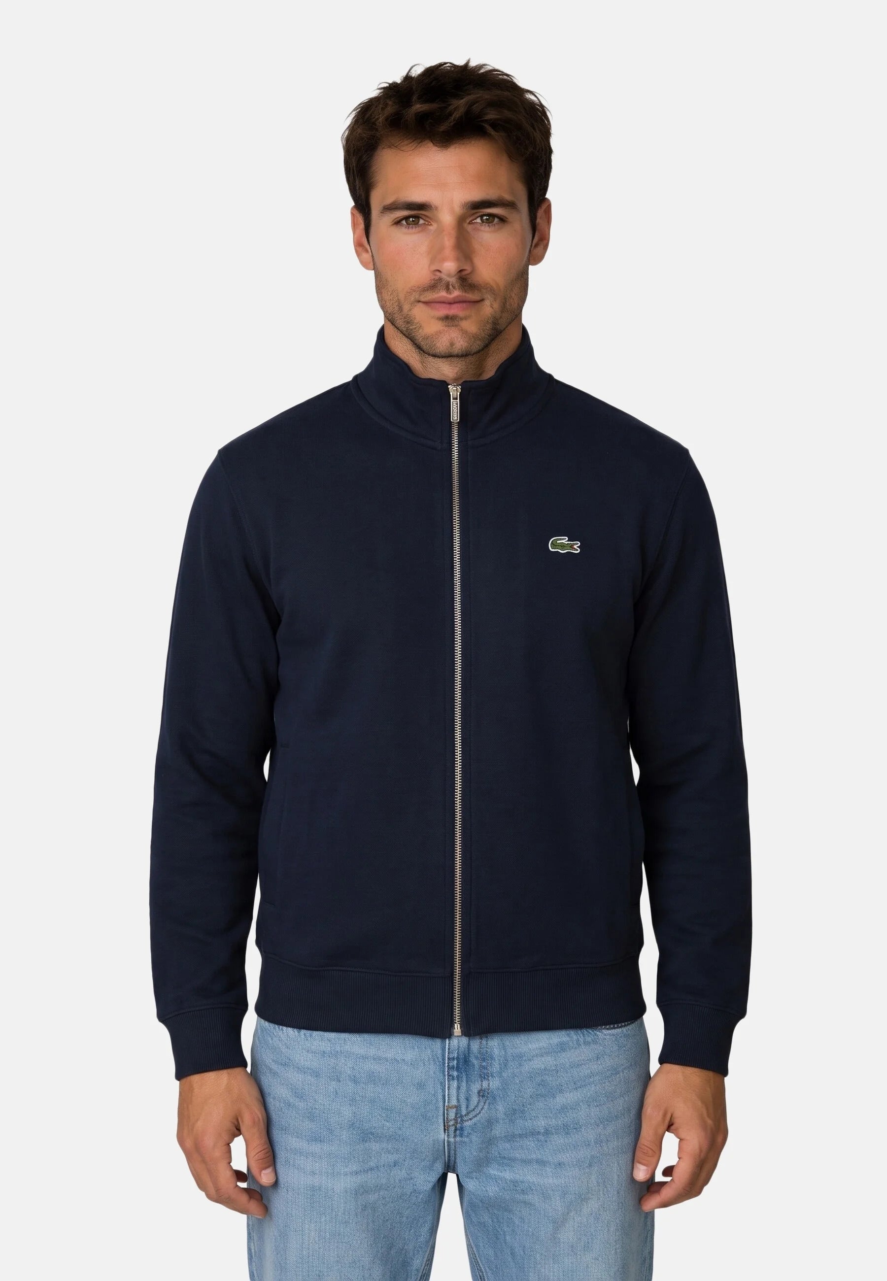 Double-face piqué zip-up sweatshirt