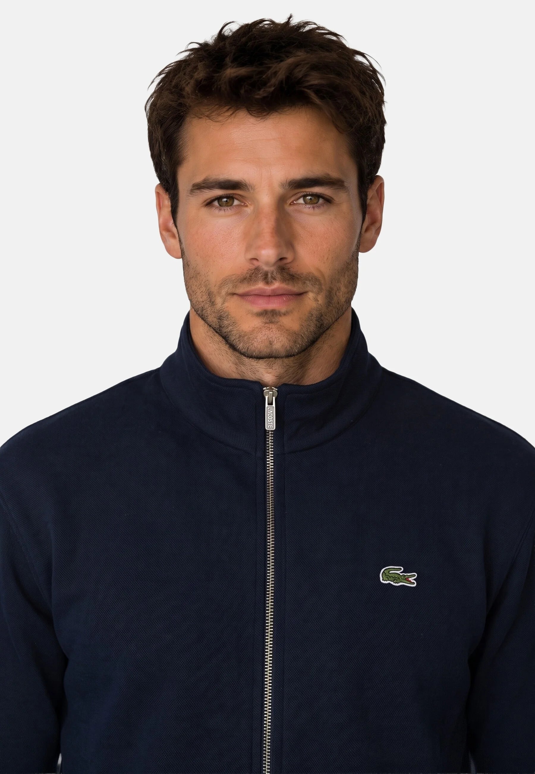 Double-face piqué zip-up sweatshirt