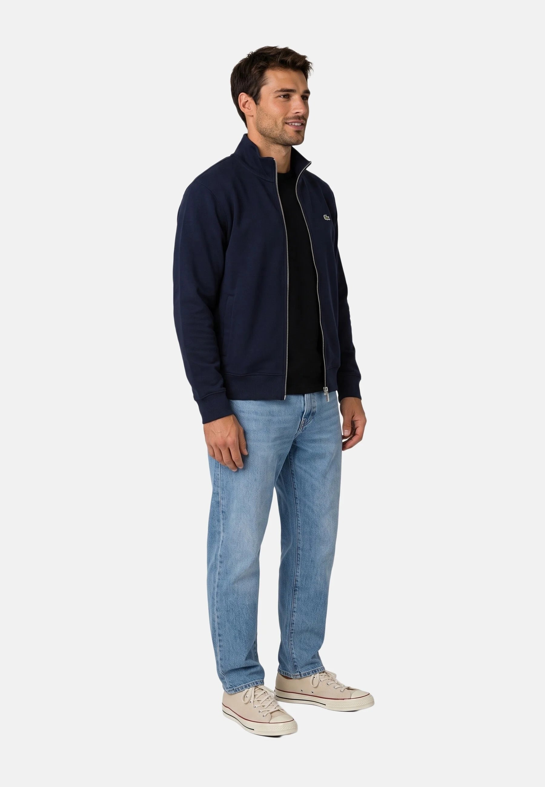 Double-face piqué zip-up sweatshirt