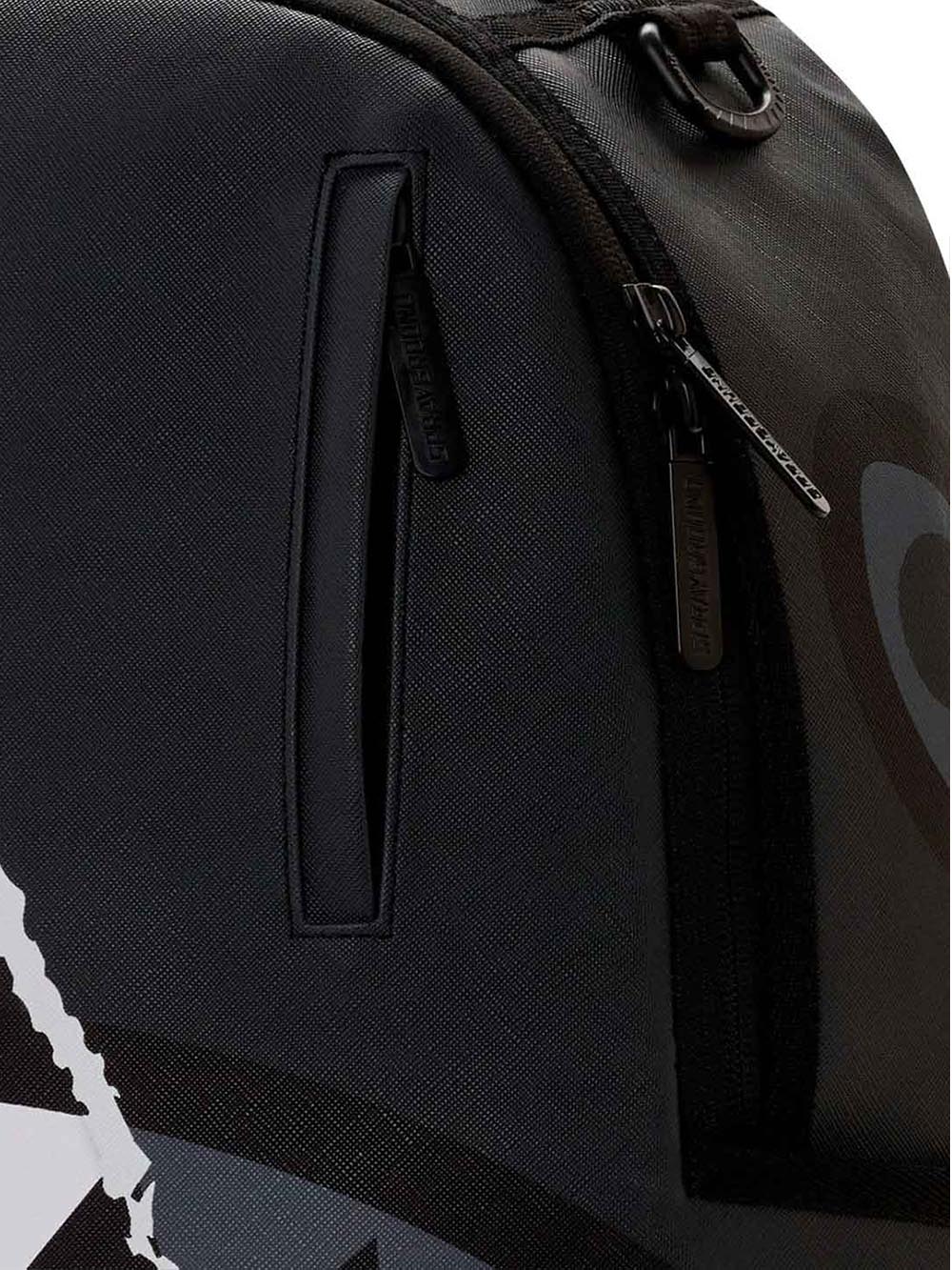 center rip revealing gray<BR/>check backpack 