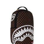 brown and cream drip check<BR/>shark backpack 