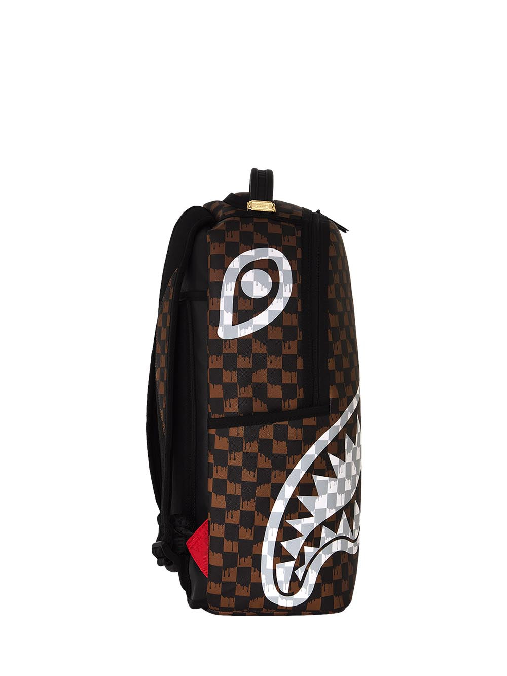brown and cream drip check<BR/>shark backpack 