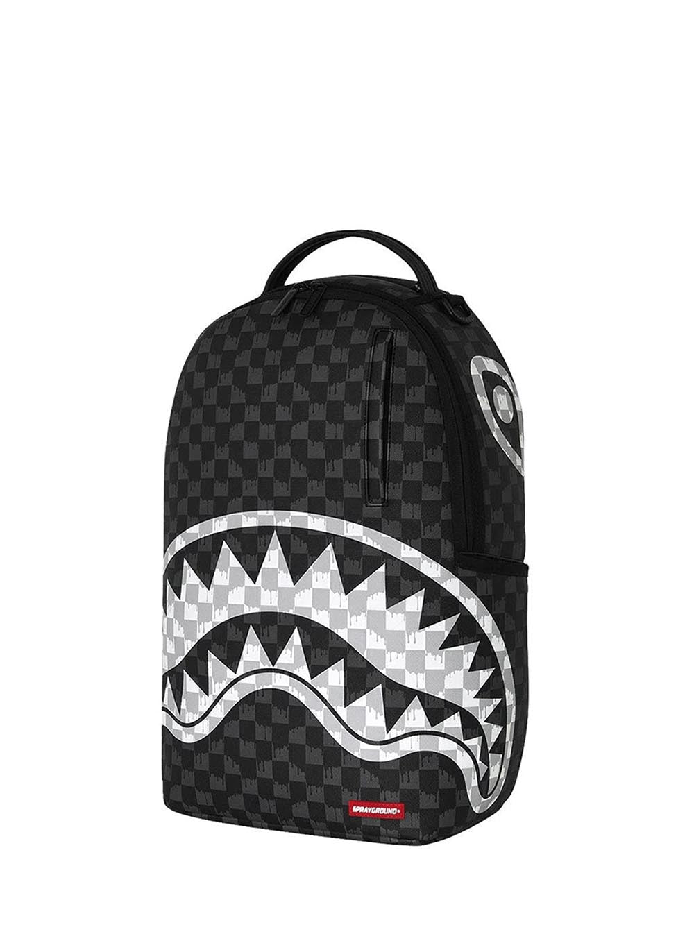 black and white drip check<BR/>shark backpack 