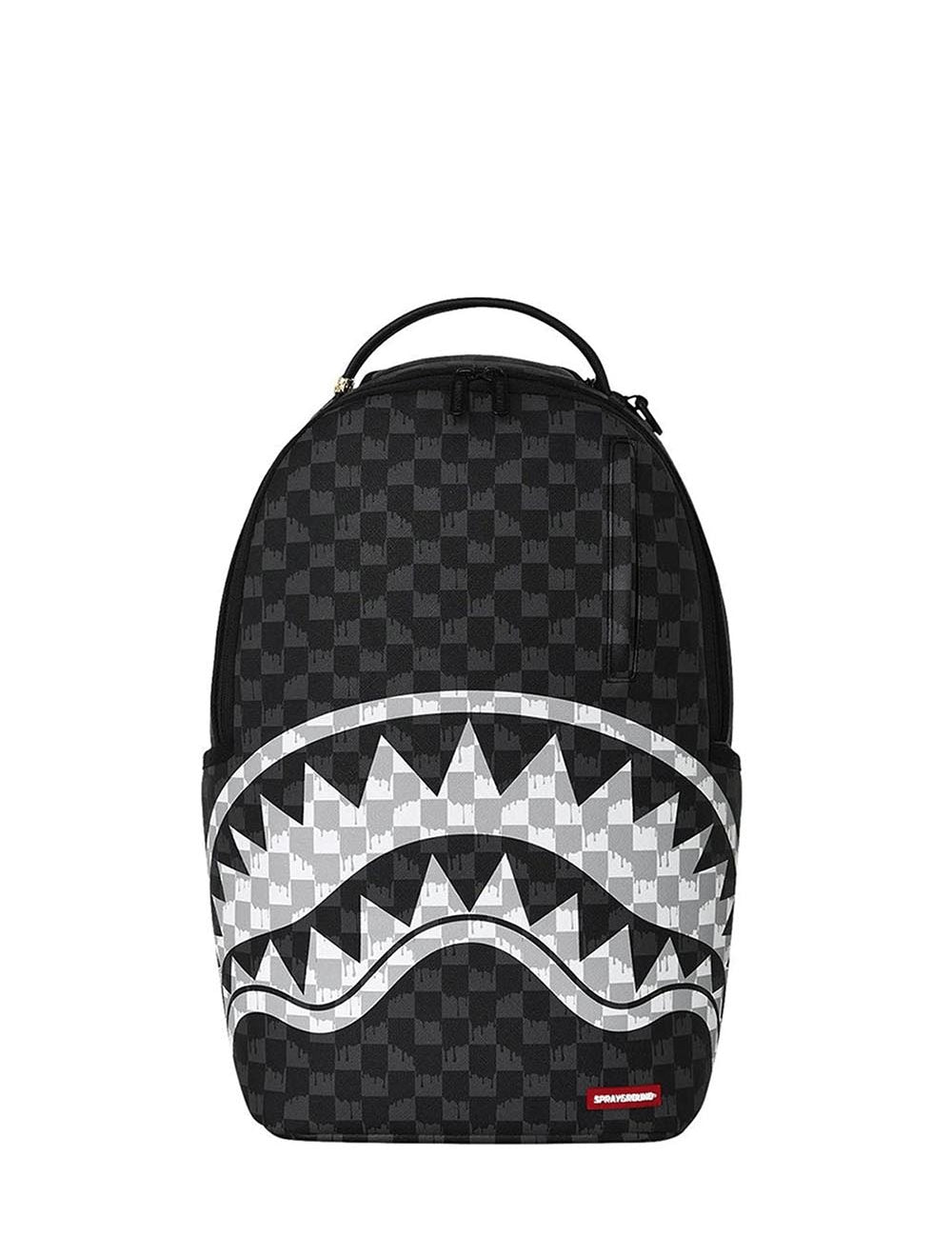 black and white drip check<BR/>shark backpack 