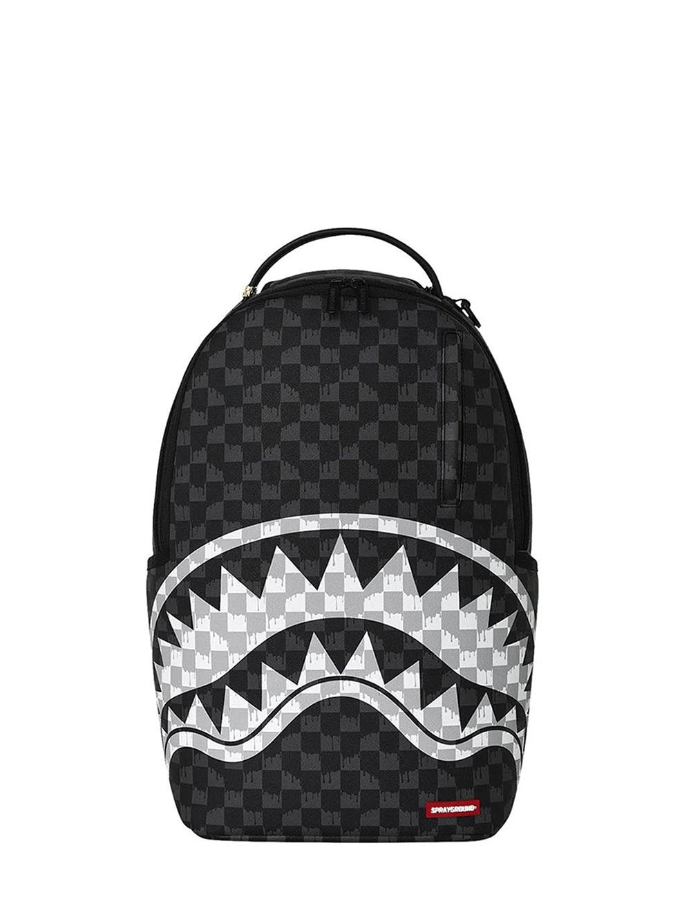 black and white drip check<BR/>shark backpack 