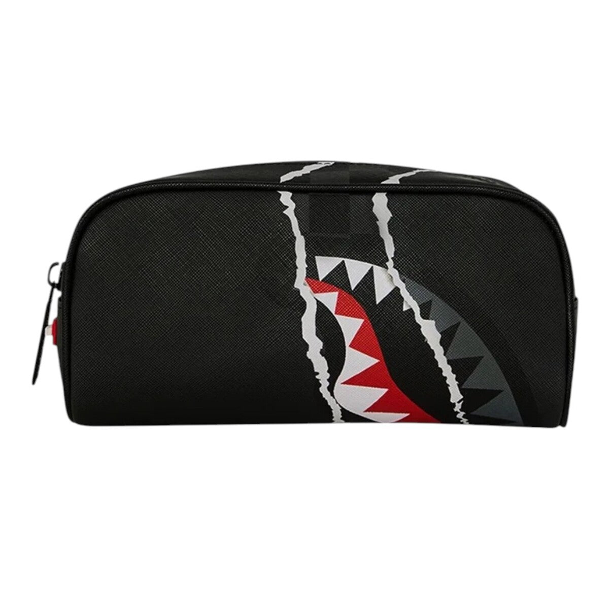 center rip revealing gray check pouch