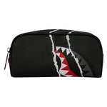 center rip revealing gray check pouch