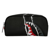 center rip revealing gray check pouch
