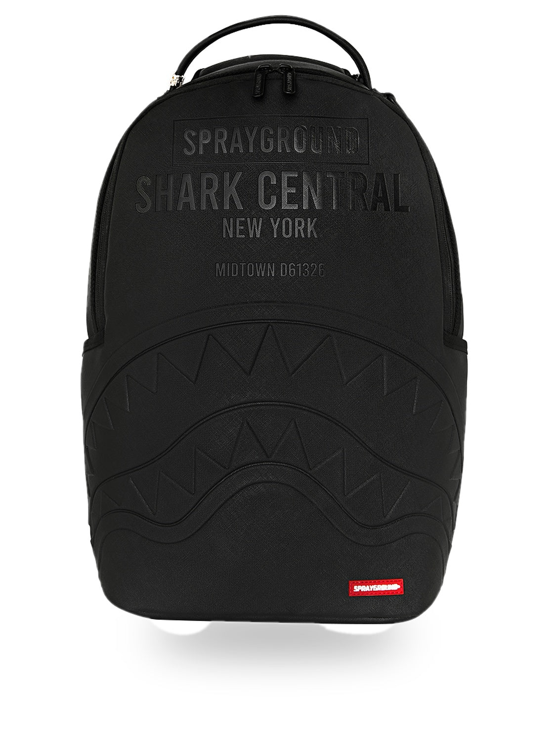 shark central embossed black nylon backpack