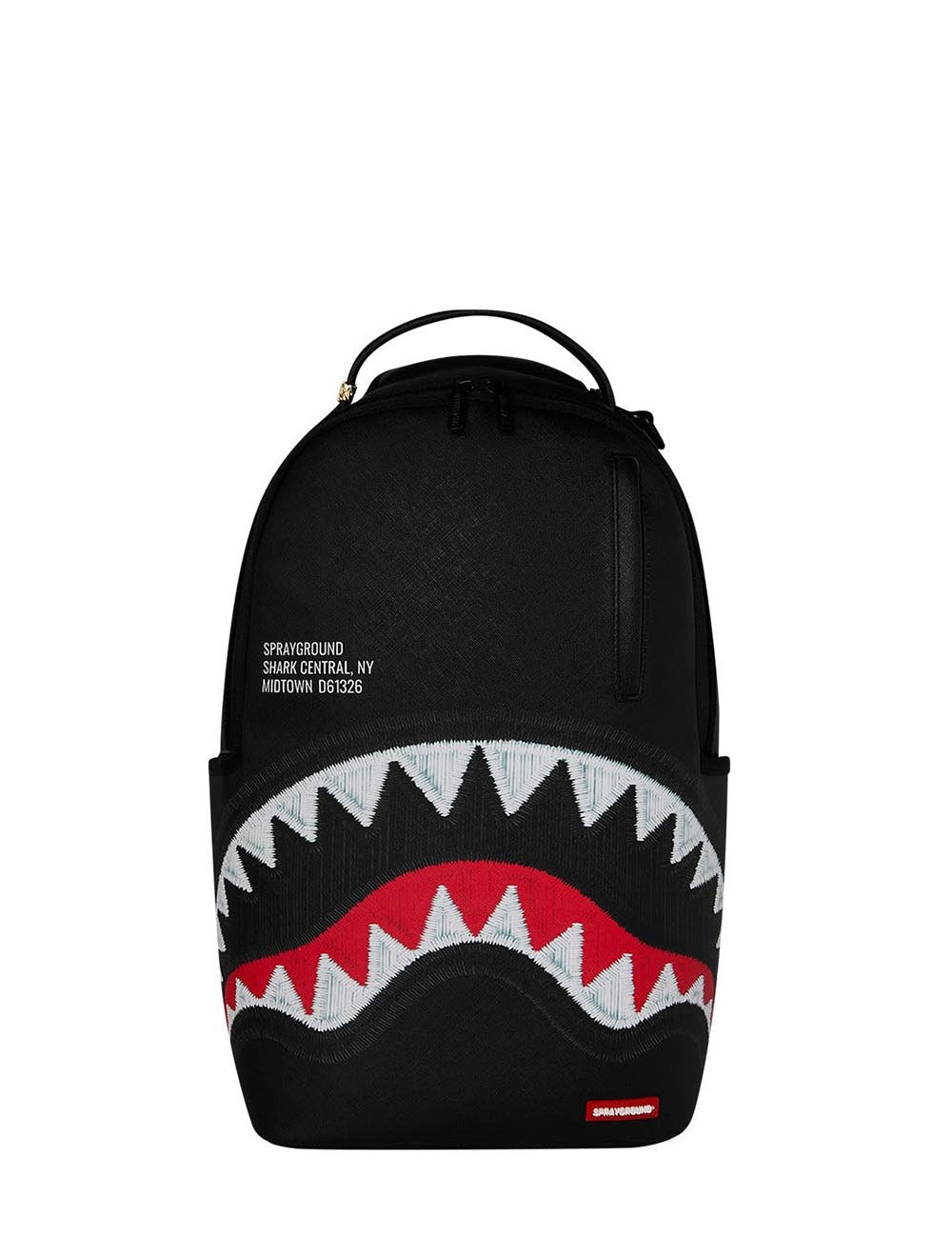 shark central black embroidered shark backpack 
