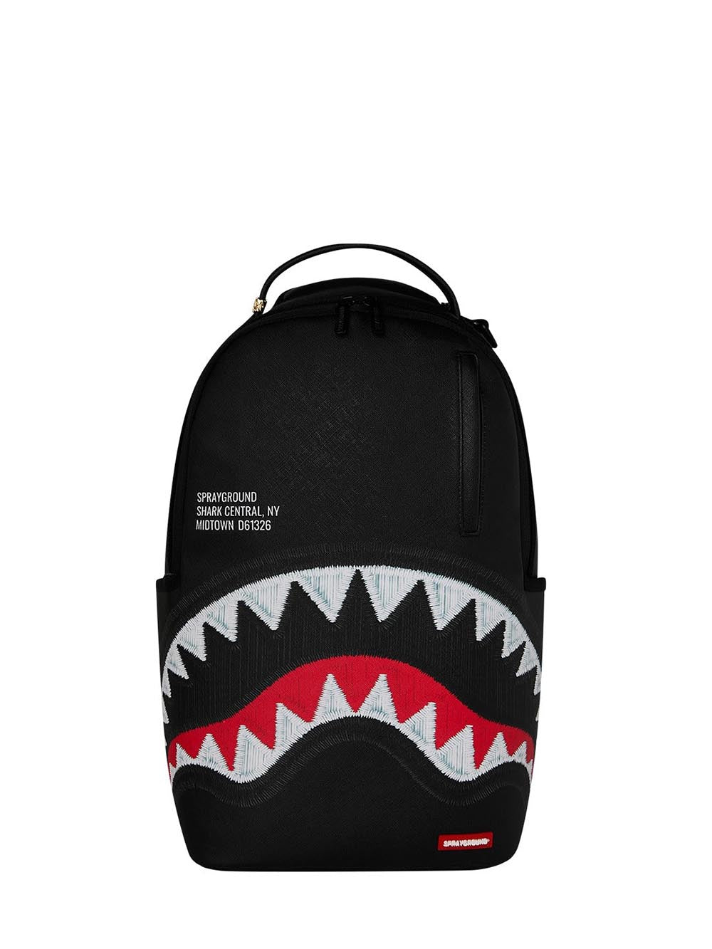 shark central black embroidered shark backpack 