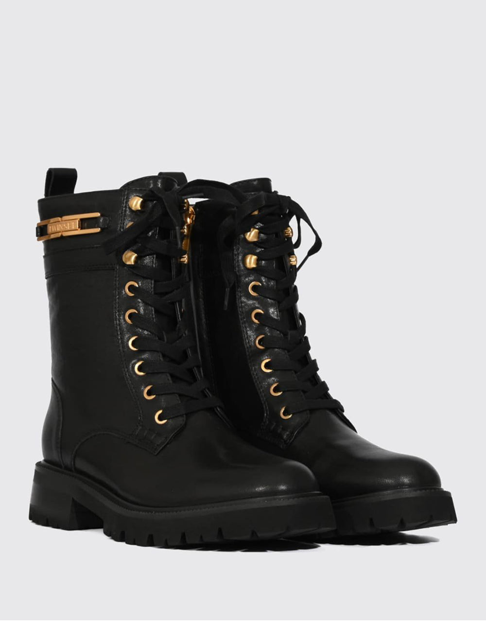 Leather Combat Boot With Logo