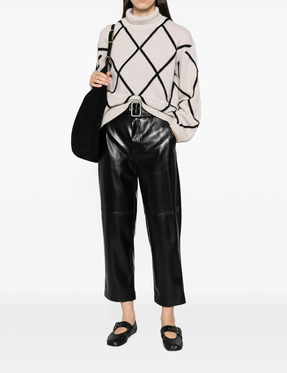 Coated Fabric Trousers With Belt
