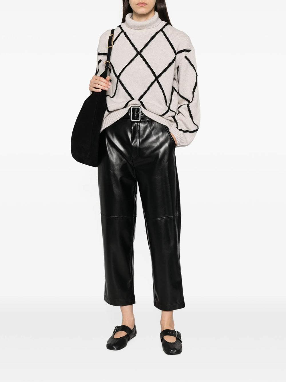 Pantalone In Tessuto Spalmato Con Cintura 