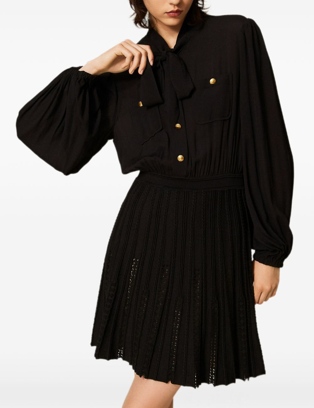Two-Material Dress W/Scarf And Underskirt