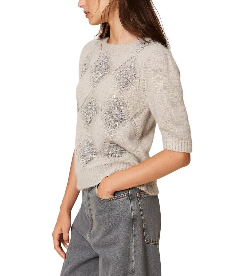 Jacquard Crew Neck Sweater L/S Diamond Sequins
