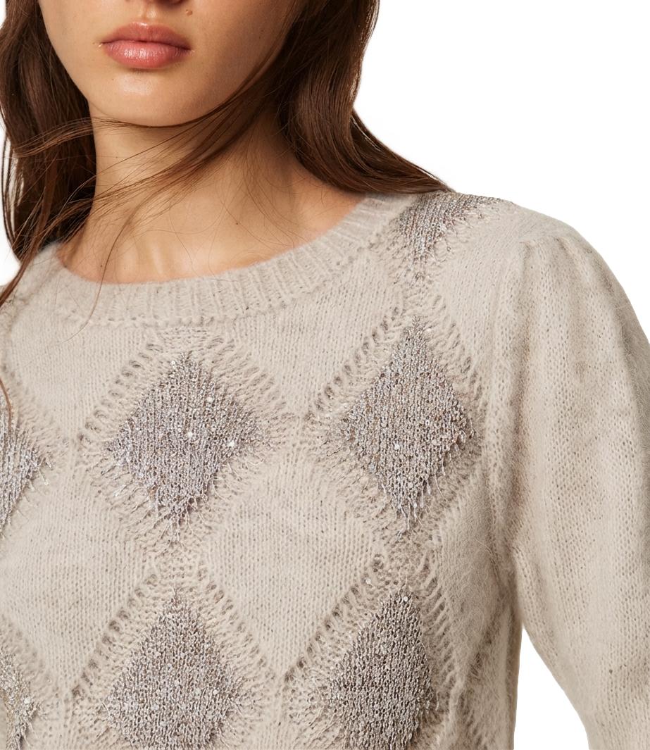 Jacquard Crew Neck Sweater L/S Diamond Sequins