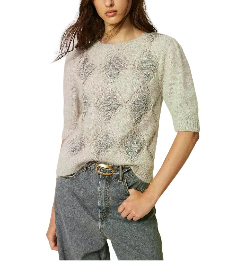 Maglia Jacquard A Girocollo M/C Rombi Paillettes 