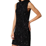 Mini Abito A Lupetto In Maglia Ricamo Paillettes 